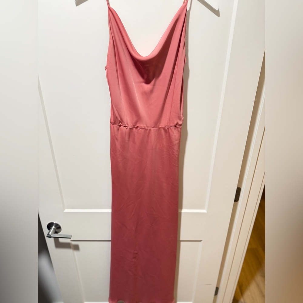 Deluc Rose-Pink Satin Cowl Neck Maxi Dress